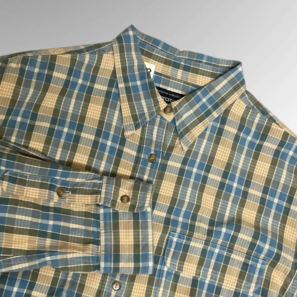Abercrombie & Fitch Soft Flannel Shirt Large Green Blue Plaid Button Up Long S